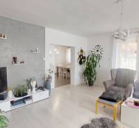 Rodinný dom na pozemku 2200m² s možnosťou ďalšej výstavby (Košeca) - Obývačka v rodinnom dome s pohovkou, kreslom, televízorom a doplnkami na stenách.