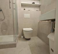 TOP ! na prenájom 1,5i luxusný, klimatizovaný apartmán Košice - Krivá  - Kúpeľňa v 1-izbovom byte s toaletou, sprchovým kútom a policami na stene.