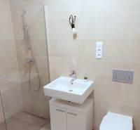 Pekný 2i byt, zariadený, loggia, pivnica,garáž.státie, novostavba Bory - Kúpeľňa v 2-izbovom byte so sprchovacím kútom, umývadlom a toaletou.