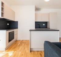 Skvelý slnečný 3i byt s balkónom v projekte METROPOLIS - Kuchyňa s čiernou pracovnou doskou a svetlými skrinkami v 3-izbovom byte.