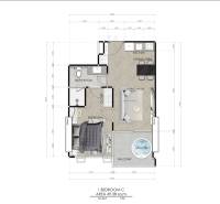 1 IZBOVÝ APARTMÁN (1 SPÁLŇA + 1 OBÝV. IZBA) SEASPIRE JOMTIEN PATTAYA - Pôdorys 2-izbového bytu s balkónom a jacuzzi, bez spomínania Pattaya.