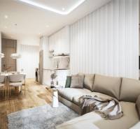 2 IZBOVÝ APARTMÁN (2 SPÁLNE + 1 OBÝV. IZBA) SEASPIRE JOMTIEN PATTAYA - Obývačka s kuchynským kútom, pohovkou a jedálenským stolom v 3-izbovom byte.