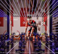 EMBASSY LIFE PATTAYA - Fitness štúdio s cyklotrenažérmi a premietanou obrazovkou vo výstavbe bytov.
