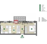 PREDAJ 2i byt, 43 m2, Prémiová novost. Zelené Nivy, Pezinok - Pôdorys 2-izbového bytu s rozlohou 40,07 m², Limbašská cesta. Spálňa, obývacia izba, kuchyňa.