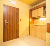 Príjemný apartmán s terasou v podhorí Vysokých Tatier - Vstupná časť Rekreačného apartmánu s drevenými dverami a kuchynskou linkou.
