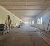 Na prenájom hala s pozemkom 4500 m² – Mníchova Lehota  - Interiér skladovej haly s rebríkmi a stavebným materiálom, Sklady a haly vhodné na prácu.