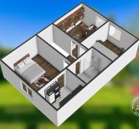4-izbový rodinný dom s garážou, Stupava - Borovicová ulica - 3D pôdorys poschodia v rodinnom dome s izbou, kúpeľňou a pracovňou.