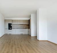 PRENAJOM | 3 Izbový byt + Loggia + Parking. PROMENADA LIVING PARK - Kuchyňa v 3-izbovom byte s drevenou podlahou a svetlou kuchynskou linkou.