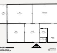 EXKLUZÍVNE: TERASA, ul. ONDAVSKÁ, 3.ízb. byt, 68m2+loggia. Kúpou voľný - Pôdorys 3-izbového bytu s lodžiou, obývacou izbou, spálňou, kúpeľňou a kuchyňou.