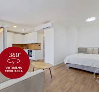 1-izb. úplne nový byt, KLÍMA !!!! Lodžia, Pivnica, Parking - 1-izbový byt s posteľou, pohovkou a kuchyňou, svetlý interiér s drevenou podlahou.