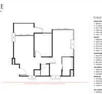2 IZBOVÝ APARTMÁN (2 SPÁLNE + 1 OBÝV. IZBA)  EMBASSY LIFE PATTAYA - Návrh pôdorysu 3-izbového bytu so zoznamom nábytku a oceneniami.