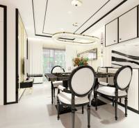 2 IZBOVÝ APARTMÁN (2 SPÁLNE + 1 OBÝV. IZBA)  EMBASSY LIFE PATTAYA - Luxusná jedáleň v 3-izbovom byte, elegantný stôl a stoličky s moderným osvetlením.