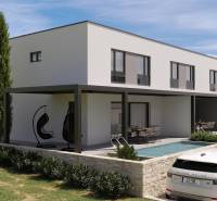 CHORVÁTSKO - Nový apartmánový komplex - MANDRE, ostrov PAG - Štýlový 4-izbový byt v Mandre s terasou, bazénom a moderným exteriérom.