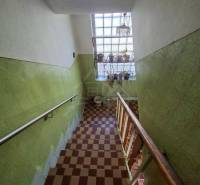 Priestranný poschodový rodinný dom v Lovinobani - Schodisko v rodinnom dome so zelenými stenami a šachovnicovou dlažbou.