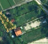 Dve susediace záhrady –12 árov v Stupave, s potenciálom na rekreáciu a - Letecký pohľad na nehnuteľnosť v záhradách Malaciek s vyznačenou dĺžkou hraníc pozemku.