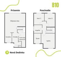 Predaj rodinného domu, Nová Dedinka - Nová Ves pri Dunaji, Nová Dedink - Pôdorys rodinného domu s prízemím a poschodím, miestnosti rozdelené na izby a kuchyňu.