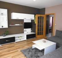 3-izb. byt s loggiou: KOMPLET ZARIADENÝ a ZREKONŠTR., 65 m2 - Lomnická - Obývacia izba s televízorom, pohovkou a nábytkom v 3-izbovom byte.