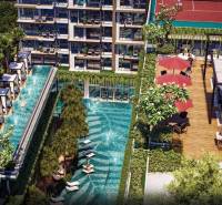 THE RIVIERA BEVERLY HILLS RESIDENCES PATTAYA - Výstavba bytov v Pattayi zahŕňa bazén, terasy a zeleň pre rezidentov.