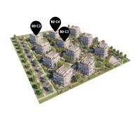 Na predaj 2-izbový byt s balkónom - A3 - Render moderného rezidenčného komplexu, ideálny na nákup 2-izbového bytu v centre.