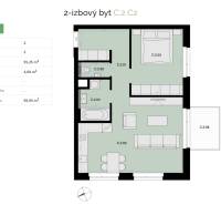 Na predaj 2-izbový byt s balkónom C2 - Pôdorys zobrazuje 2-izbový byt na druhom poschodí s balkónom o výmere 4,68 m².