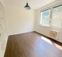3 izbový byt  Borodáčová ulica, Bratislava - Ružinov - Poseň - Izba v 3-izbovom byte s drevenou podlahou, veľkým oknom a bielymi stenami.
