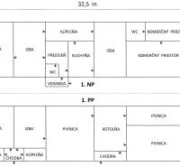 Rodinný dom v rekonštrukcii, Ružomberok - Pôdorys znázorňuje usporiadanie izieb a komerčných priestorov na ulici Nám. A. Hlinku.