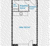 Garsónka s loggiou, Furča-Kalinovská - Pôdorys garsónky s loggiou, izba 18 m², kúpeľňa 2,6 m².