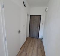 REZERVOVANÉ! Predáme  garsónku, 21 m2, Mikovíniho ul., Nitra - Úzka chodba v garsónke s drevenou podlahou a bielymi stenami.
