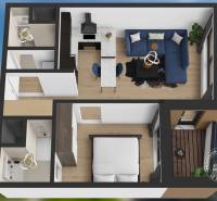 SKY PARK 2-izbový zariadený byt, KLÍMA, LODŽIA, PARKING - Interiér 2-izbového bytu na ulici Továrenská s priestrannou obývačkou a kuchyňou.