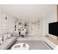 TORRE DE LA HORADADA -  nový rezidenčný komplex len 200 m od pláže - Rekreačný apartmán: priestranná obývacia izba s jedálňou, minimalistické dekorácie, neutrálne farby.