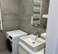 Prenájom 2-izb bytu Bory, NOVOSTAVBA,Bratislava-Mateja Encigera - Kúpeľňa v 2-izbovom byte s práčkou, umývadlom a zrkadlom.