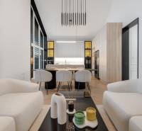 THE HOME ︱ PREDAJ - designový 5-izbový rodinný dom v Chorvátskom Grob - Obývacia izba s kuchyňou v rodinnom dome so štýlovým nábytkom a svetlým zariadením.