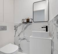 THE HOME ︱ PREDAJ - designový 5-izbový rodinný dom v Chorvátskom Grob - Mramorový obklad a závesné WC so vstavanou skrinkou v kúpeľni, Rodinný dom.
