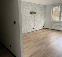 Na predaj krásny komplet prerobený, moderne zariadený 3-izb. byt v BnB - Prázdna miestnosť v 3-izbovom byte s drevenou podlahou a štrukturálnou stenou.