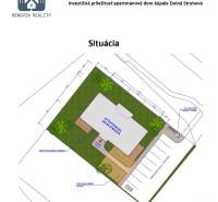  Objavte investičný potenciál bytového domu  v Dolnej Strehovej  - Pôdorys apartmánového domu, označujúci parkovacie miesta a zeleň, v Dolnej Strehovej.