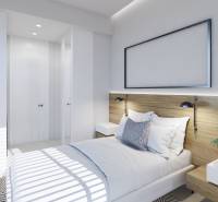 SANTA ROSALIA - Luxusné apartmány s 2 -3 spálňami s výhľadom na jazero - Spálňa v 3-izbovom byte s posteľou, nočnými stolíkmi a vstavanou skriňou.