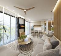 SANTA ROSALIA - Luxusné apartmány s 2 -3 spálňami s výhľadom na jazero - Interiér 3-izbového bytu s otvorenou obývačkou, kuchyňou a moderným nábytkom.
