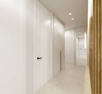 SANTA ROSALIA - Luxusné apartmány s 2 -3 spálňami s výhľadom na jazero - Minimalistická chodba v 3-izbovom byte s bielymi stenami a dreveným obložením.
