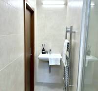 POSLEDNÝ Nový 2 izbový byt s klimatizáciou v projekte Gunduličova - Kúpeľňa s umývadlom a osvetlením v 2-izbovom byte, s minimalistickým dizajnom.