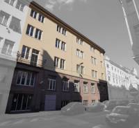 POSLEDNÝ Nový 2 izbový byt s klimatizáciou v projekte Gunduličova - Budova na Gunduličovej ulici v Bratislave - Staré Mesto obklopená autami v radovej zástavbe.