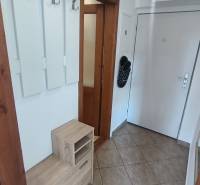 PREDAJ, 2-izbový byt s balkónom na Nábreží – len 1 km od centra - Predsieň 2-izbového bytu so vstavanou skriňou, dlažbou a dverami s imitáciou dreva.