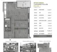 ! KOLAUDÁCIA - NOVOSTAVBY - POSLEDNÉ VOĽNÉ BYTY !  - Pôdorys 3-izbového bytu s výmerou 74,98 m², balkónom a dispozíciou izieb.