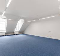 Klimatizované kancelárie v centre mesta na Michalskej ulici  - Priestranné kancelárie s modrým kobercom a oblúkovými oknami, Bratislava - Staré Mesto.