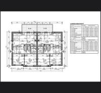 Aw-real ponúka na predaj 3-izbový rodinný dom(dvojdom) - Architektonický pôdorys rodinného domu s detailmi miestností a rozmermi.