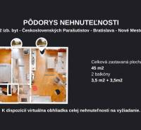 REWIN I VÝNIMOČNÝ 2-IZBOVÝ BYT NA PRENÁJOM! - Pôdorys 2-izbového bytu na Československých parašutistov, Bratislava - Nové Mesto, 45 m², 2 balkóny.