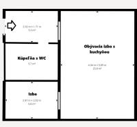 2-izbový byt (41 m2), kompletná rekonštrukcia, lódžia (5,5 m2), DCA - Pôdorys 2-izbového bytu s kúpeľňou a priestrannou obývacou izbou s kuchyňou.