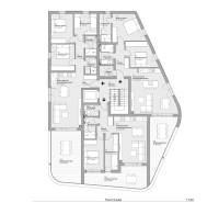 CHORVÁTSKO - Apartmány 140 m od pláže (3i) - VODICE - Návrh 3-izbového bytu ukazuje usporiadanie miestností a priestranné terasy.