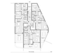 CHORVÁTSKO - Apartmány 140 m od pláže (3i) - VODICE - Pôdorys 3-izbového bytu s označením izieb a terás.