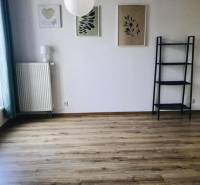 1-izb. apartmán, Antolska ul., Petržalka, rezidencia Draždiak - Prázdna miestnosť s drevenou podlahou, policovým regálom a tromi obrazmi na stene.