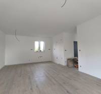 ‼️ NOVO POSTAVENÝ RODINNÝ DOM  S GARÁŽOU NA PREDAJ, MALÉ KRŠTEŇANY  ‼️ - Interiér rodinného domu s drevenou podlahou, bielymi stenami a prípravou na elektroinštaláciu.